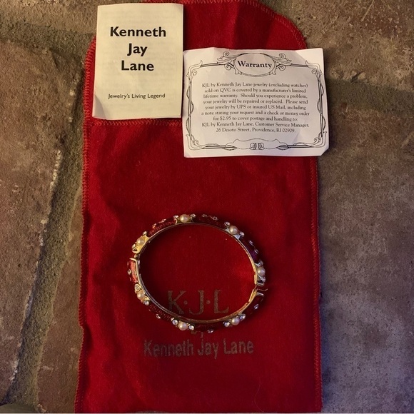 Kenneth Jay Lane Vintage Jewelry Diamante and Pearl Cuff Bracelet - Picture 4 of 5